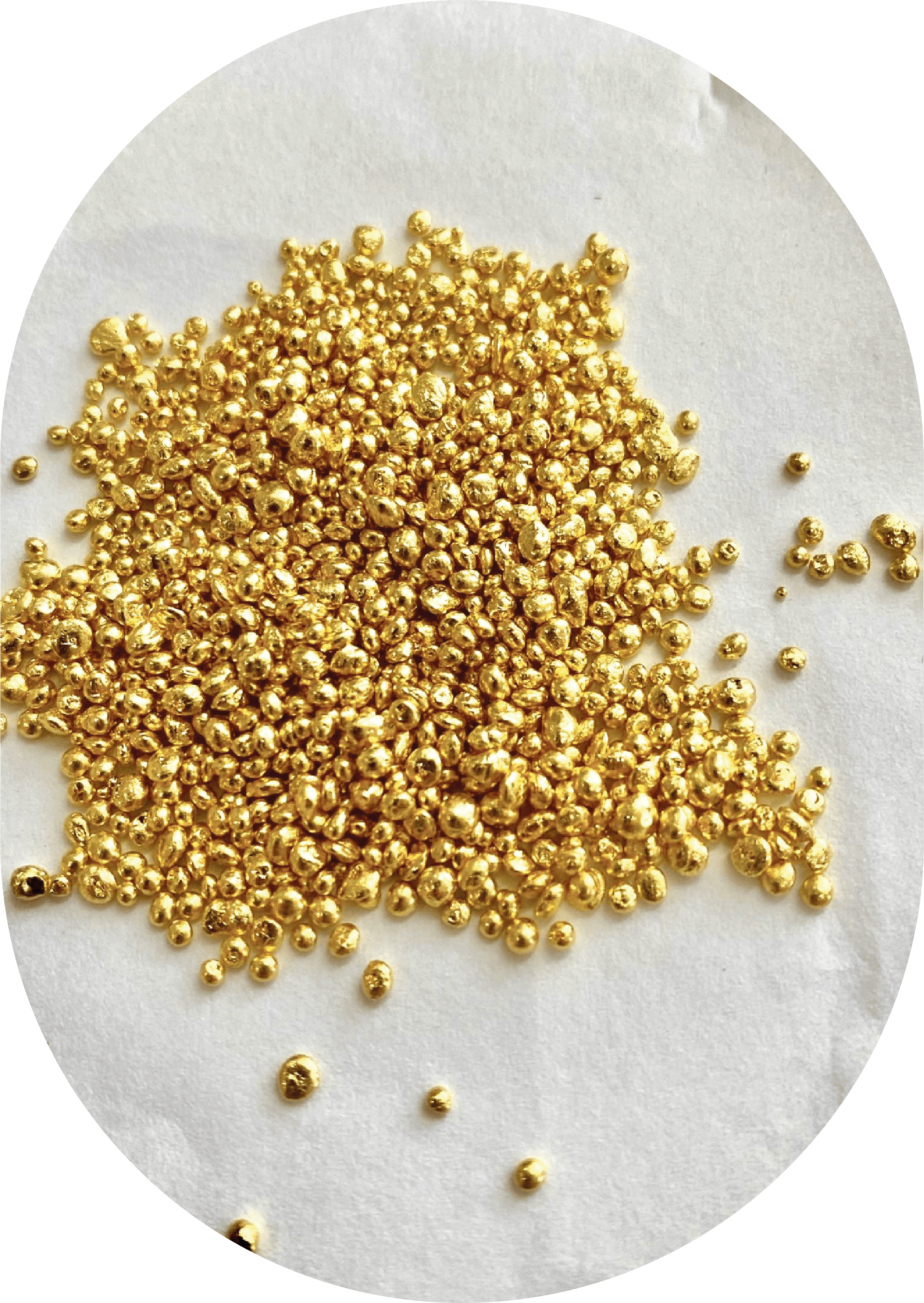 Image of Or & Elle's gold is sourced from heirloom jewelry and melted down to its original form, enabling the creation of new jewelry and the circularity of our supply chain. Shown here are 18K Gold beads, which are melted down to create new jewelry.