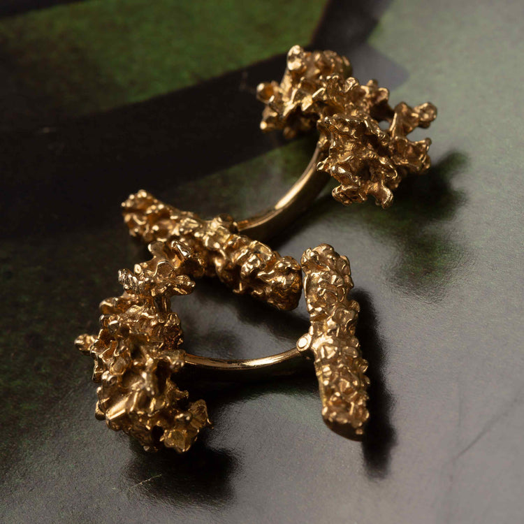 Or & Elle High Jewelry. These Boutons de Manchette, or Cufflinks, feature 23 grams of solid 18K Yellow Gold, hand-cast to emulate the birch trees of Belgium.