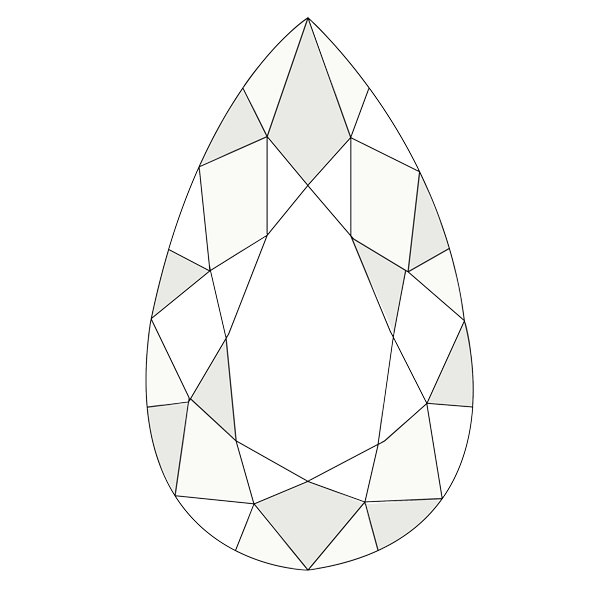 Pear-shaped Diamond icon. Pears, also known as teardrop diamonds, are among the most unique cuts. They have the brilliance of a round and the elongating effect of a marquise.