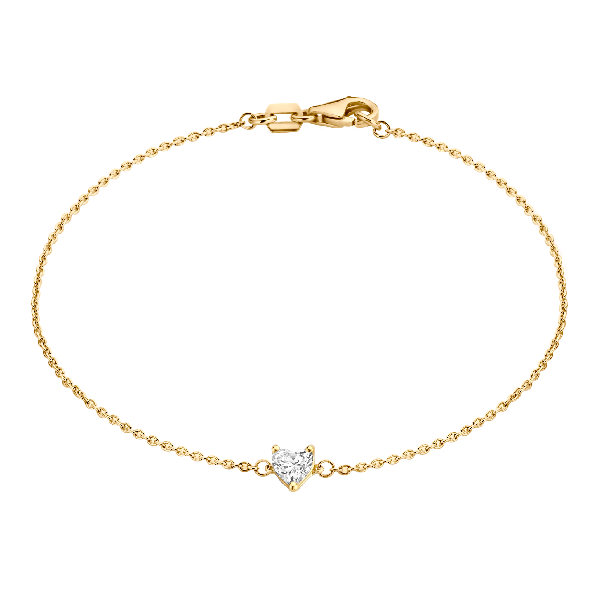 The Coup de Cœur bracelet features an 18K gold chain with a brilliant heart diamond. This diamond bracelet can be adjusted to two different lengths, 6.3" (16 cm) and 6.7" (17 cm).