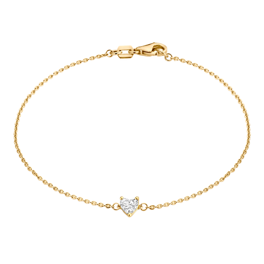 The Coup de Cœur bracelet features an 18K gold chain with a brilliant heart diamond. This diamond bracelet can be adjusted to two different lengths, 6.3" (16 cm) and 6.7" (17 cm).