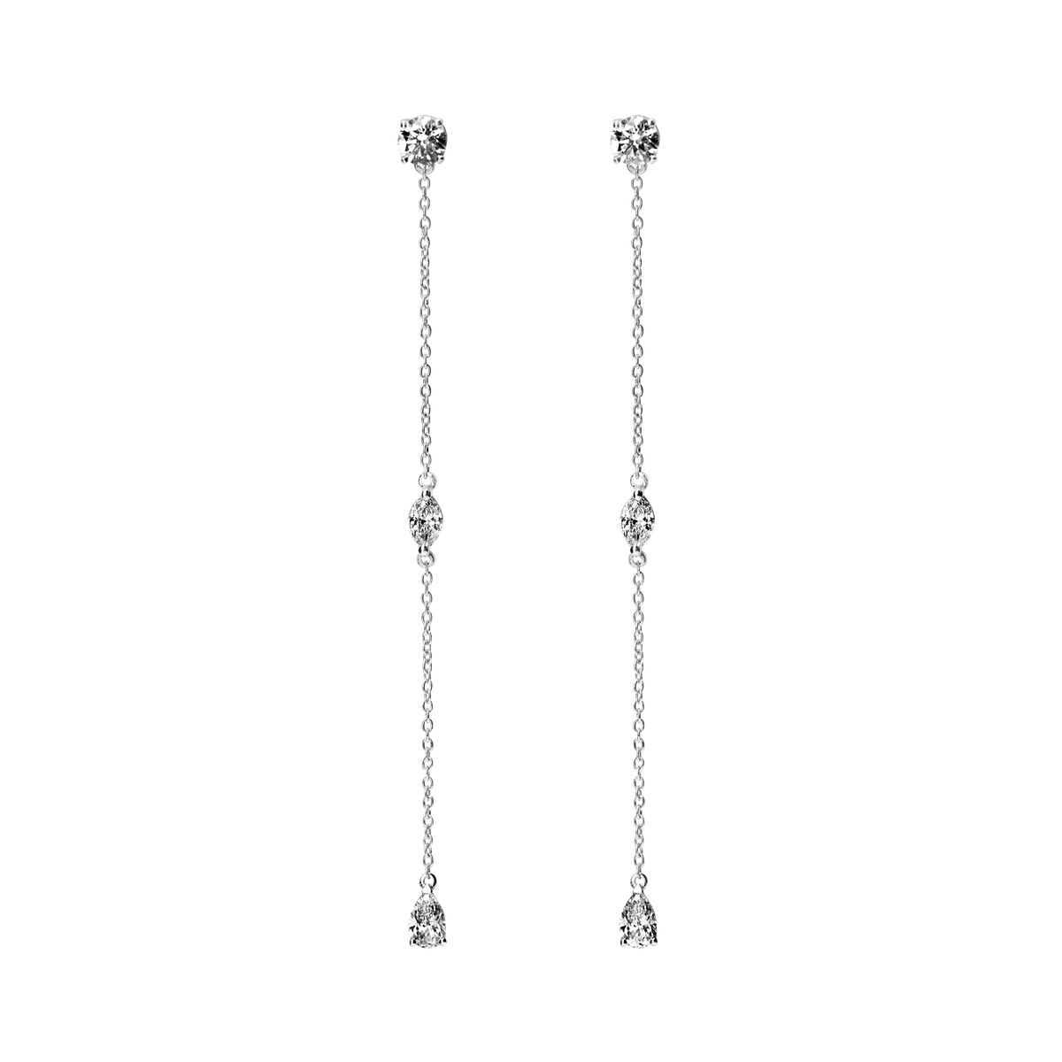Full of movement, these hanging diamond Lariat earrings are strung with 6 brilliant diamonds totaling 1.2 carat, each of which is separated by 1 inch of recycled 18k gold. Pair with other pieces in the Lariat collection: Lariat Deux, and the Lariat necklace. Sold as a pair.